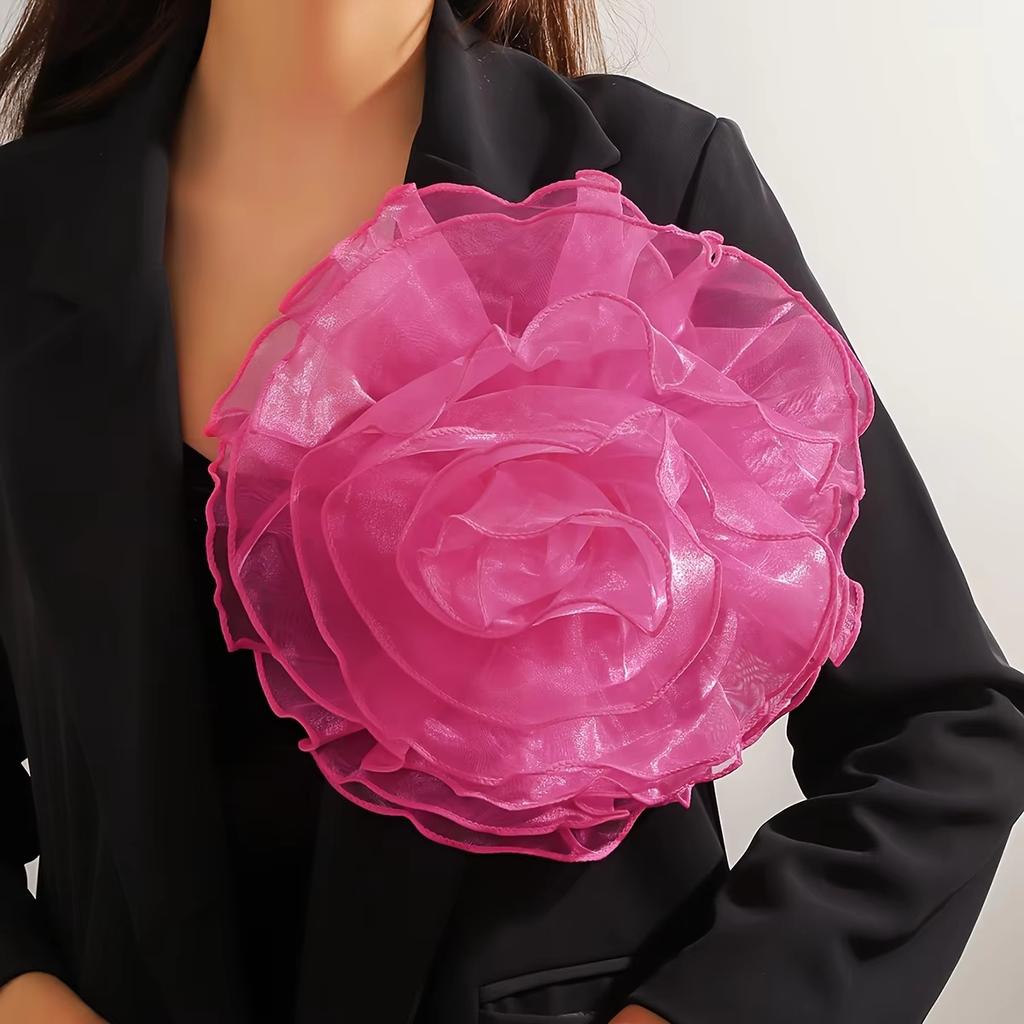 Elegant 28CM Large Handmade Lace Rose Flower Brooch Fashionable French Exaggerated Floral Pin for Women Party Jewelry Gift