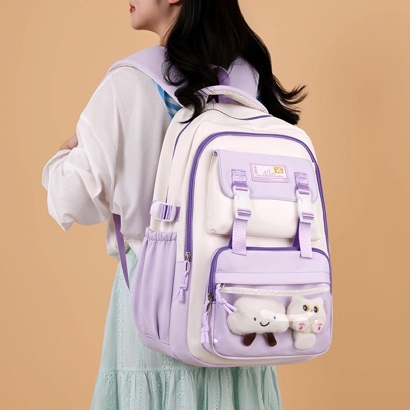High-Capacity Colorblock Backpack for Girls - Lightweight, Spine-Support, Ideal for Middle & High School Students