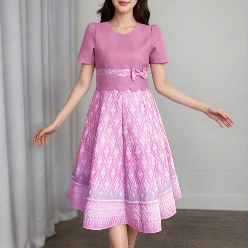 

ZANZEA Женское повседневное летнее платье с круглым вырезом, коротким рукавом и лоскутным принтом 4XL розовый