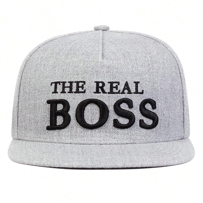 Unisex THE REAL BOSS Broderi Snapback Hat Justerbar Flat Top Baseball Cap Utendørs Reise Dame Luer Solkrem Hat Sports Caps