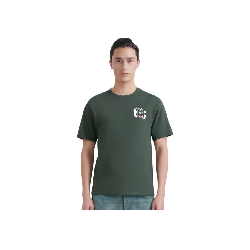 Li Ning Badfive Series Printed Letter Round Neck Loose Short Sleeve T-Shirt Unisex Tops Dark-Green AHSTA55-2