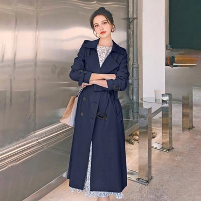 Women's Double Breasted Long Trench Coat Belted Notch Lapel Overcoat Fall Winter Windproof Classic Outerwear
