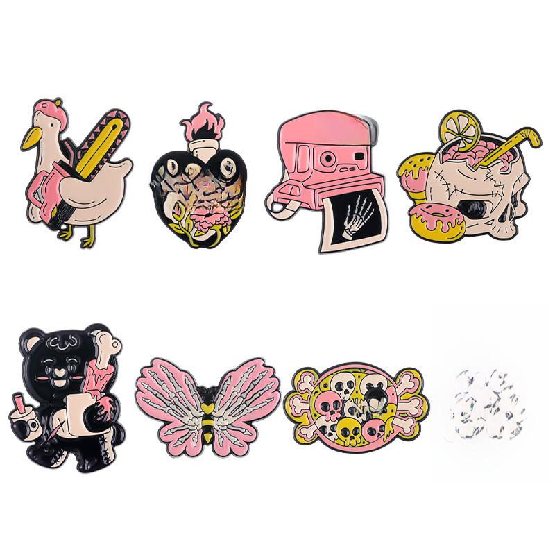 Skull Distinctive Pink Animal Brooch Creative Pin Stylish Design In Alloy Material For Genders All