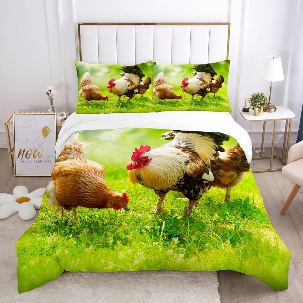 King Size Bedding Set For Adults,Duvet Cover,Print Cock,Hen, Sheep,Cow,hamster,Animal, Poultry,Double Bed Cover With Pillowcases