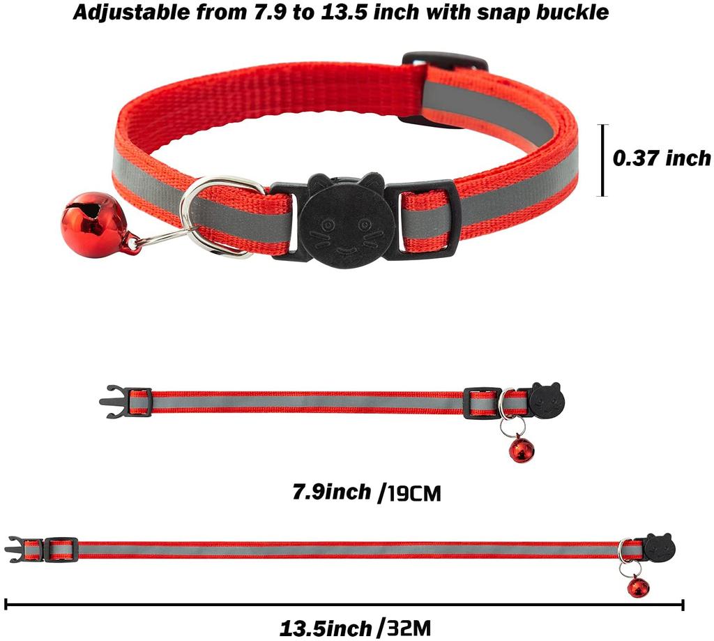 Reflective Cat Collar with Bell Adjustable Nylon Kitten Safe Necklace Collars Buckles For Cute Pets Cat Accessories Supplies