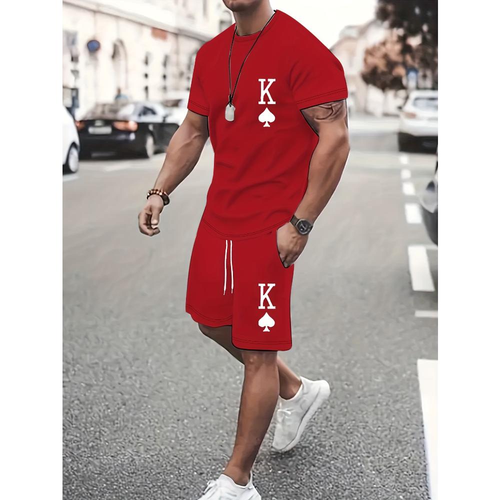 Herren Kurzarm-Shorts-Set Lässiger Mode-Sportanzug Einfache Bequeme Unisex Sportbekleidung