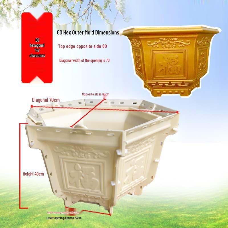 Extra Large Hexagonal Roman Column Cement Flower Pot Mold - Full Set DIY Model