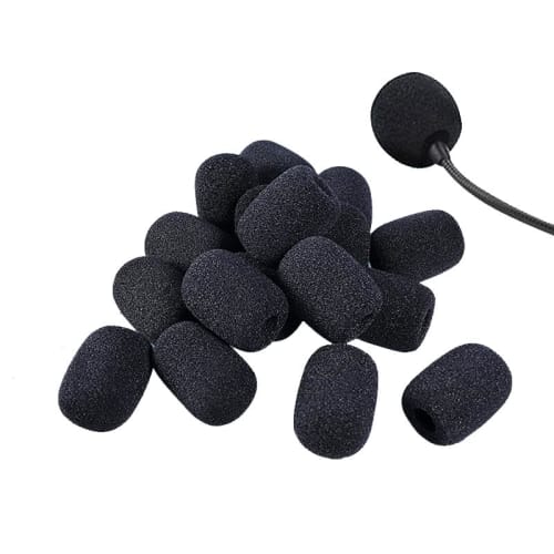 Set of 5 Black Microphone Sponges, Windproof Covers for Headsets, Intercom Microphones, and Loudspeakers, Noise-Blocking, Breathable, Washable, Reusab