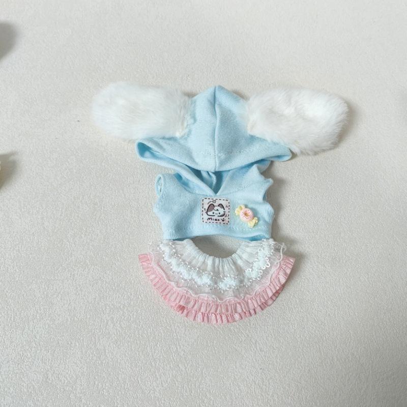 In-Stock 10CM Cotton Doll Outfit: Sleeveless Hoodie with Big Ears and Hat Set - Cute Toy Accessory синий