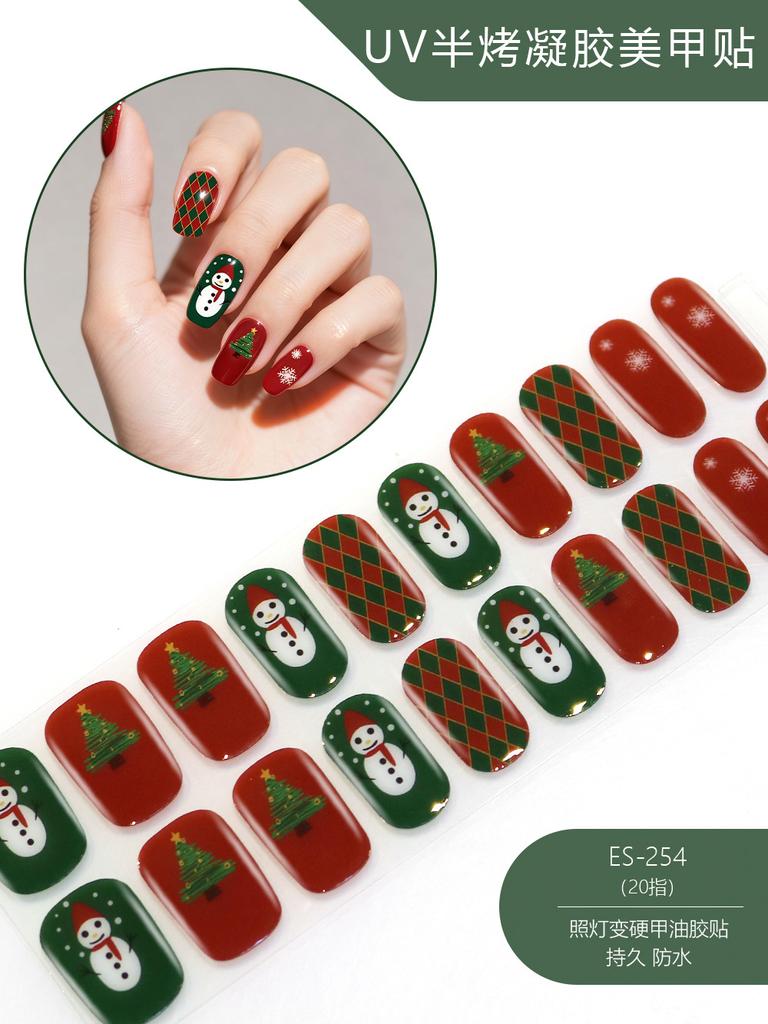 20 Pcs Halloween Christmas UV Semi Cured Gel Nail Stickers Self Adhesive Long Lasting Popular Nail Art Wraps