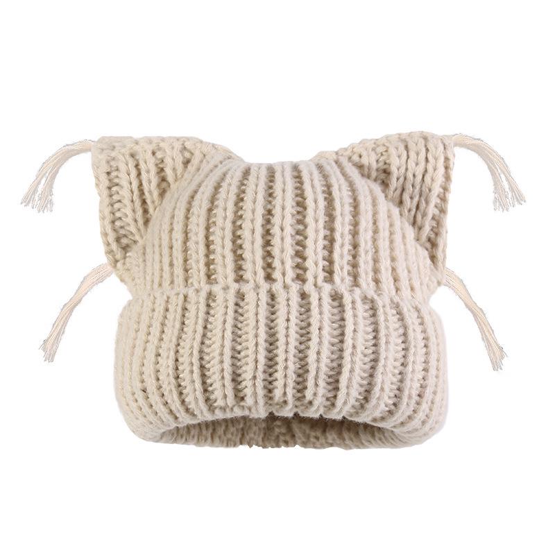 Fashionable Women's Knitted Cat Ear Tassel Wool Hat - Warm & Stylish for Autumn/Winter