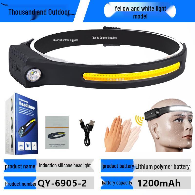 Rechargeable Silicone Adjustable COB Headlamp for Running, Cycling, and Camping