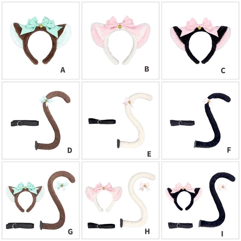 Kitten Cosplay Costume Animal Ear Headband Bowknot Tail for Women Girl Halloween Role Play Animal Outfit Accessories