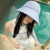 Retro Blue Striped Bucket Hat Women's Spring and Summer Big Brim Sun Hat Big Head Circumference Showing Washbasin Hat