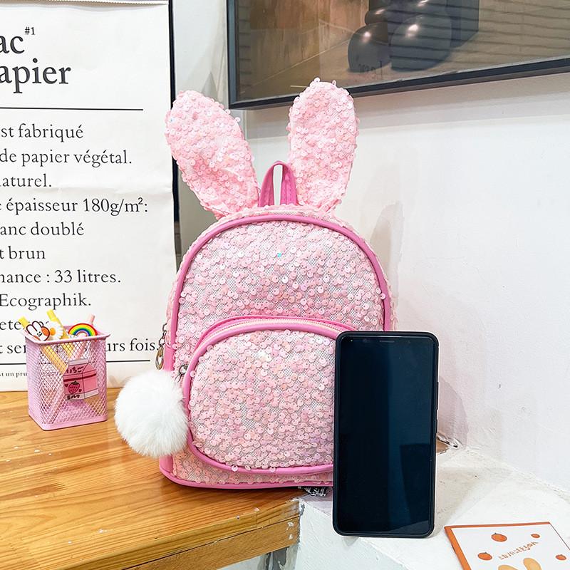 Cute Rabbit Sequined Ear Backpack Pu Material Suitable For Childrens Life Daily