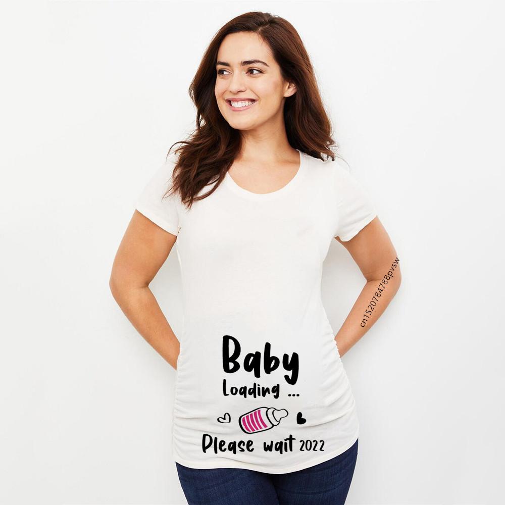 Baby Loading Women Pregnant Printed T Shirt Girl Maternity Short Sleeve Pregnancy Announcement Shirt New