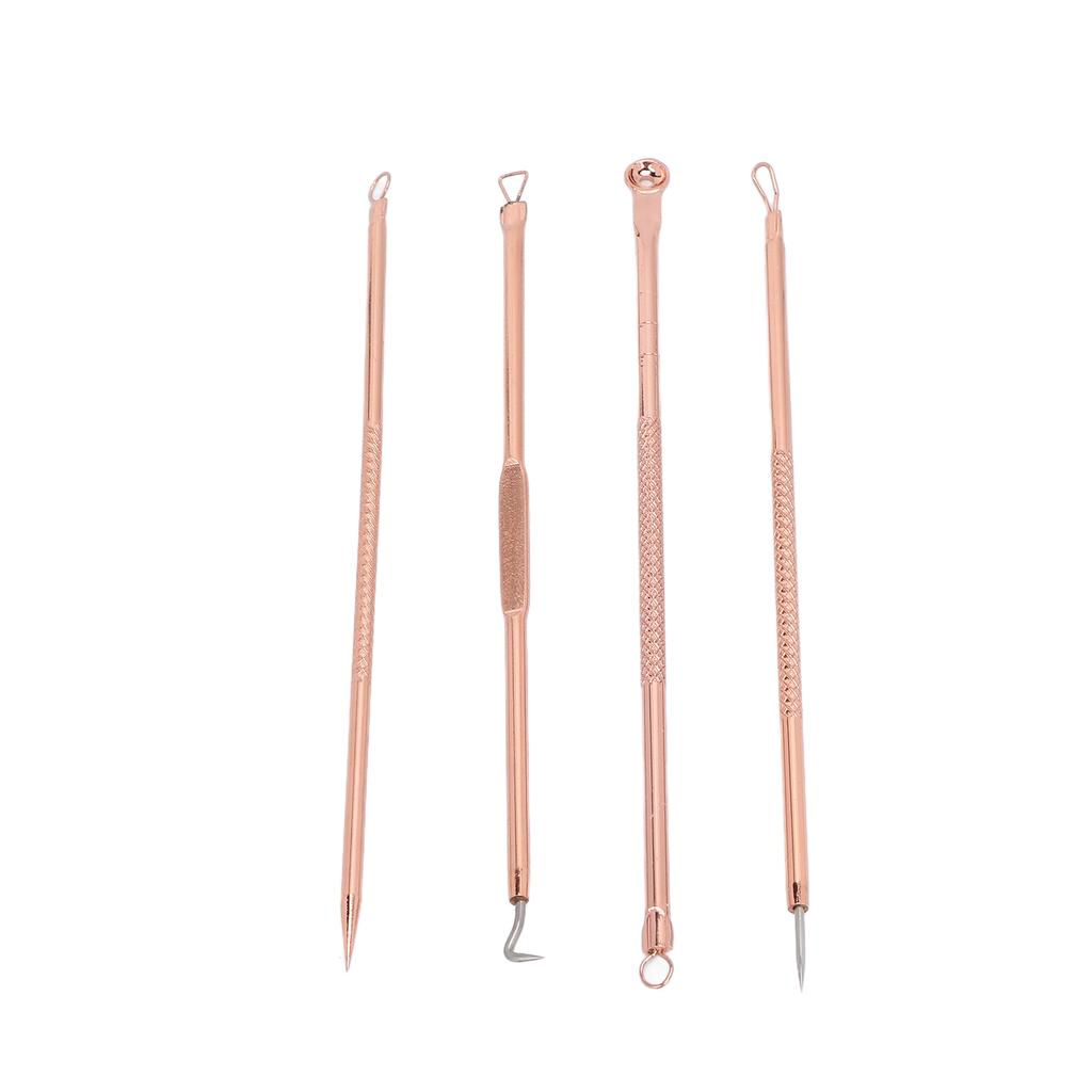 4 Pcs Pimple Popper Tool Kit Rose Gold Portable Double Head Stainless Steel Acne Blackhead Removal Needle Tool