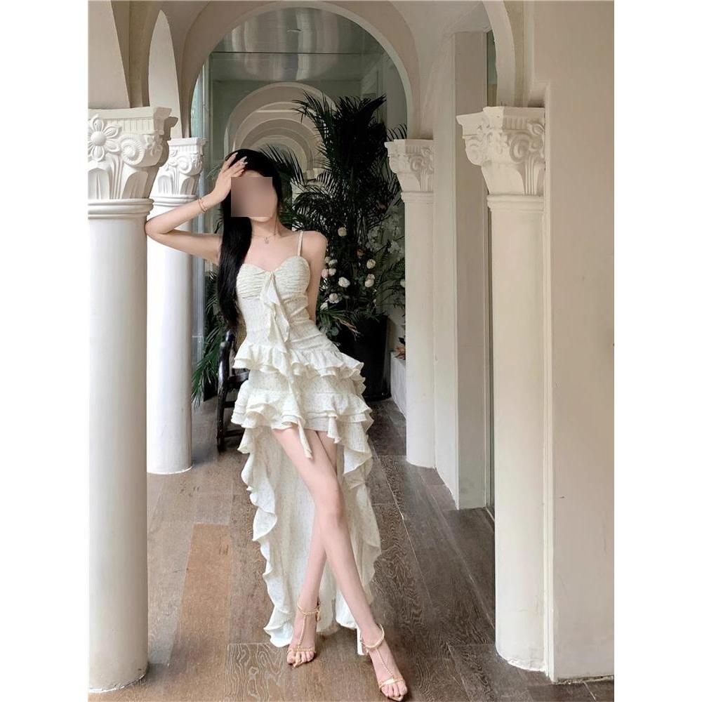 French ruffle edge irregular suspender dress fairy summer temperament high sense seaside vacation beach dress