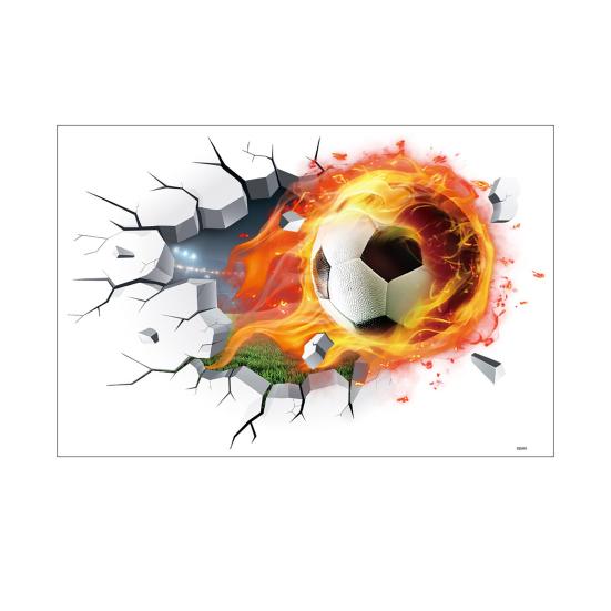 3D Soccer Wall Stickers, Self-Adhesive Soccer Ball Wallpaper Poster, Sports Ball Breakthrough Wall Decals for Boys Bedroom Playroom