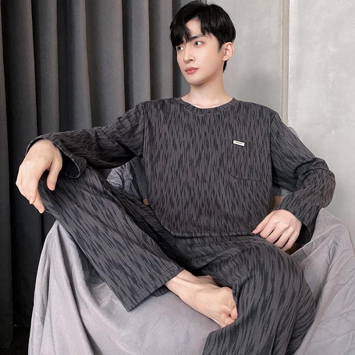 Men's Spring/Autumn Long Sleeve Cotton-Look Pajama Set - Youth Style, Casual Homewear, Plus Size.