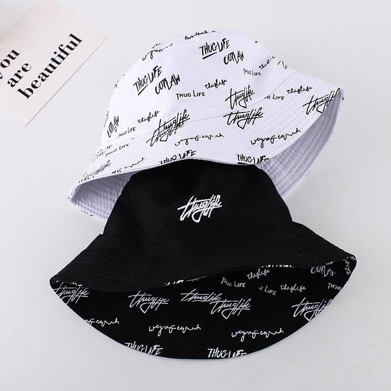 Double-sided bucket hat men's hipster letter graffiti versatile student summer hat women's basin hat sun hat