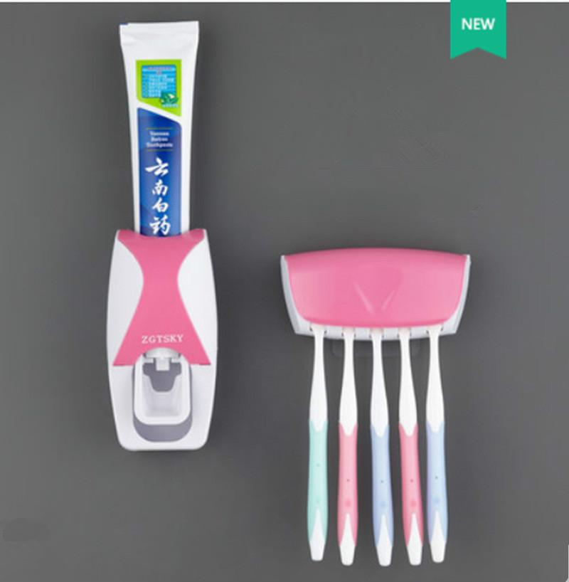 2PCS Automatic Toothpaste Dispenser Wall Mount Dust-proof Toothbrush Holder Wall Mount Bathroom Accessories Set Squeezer