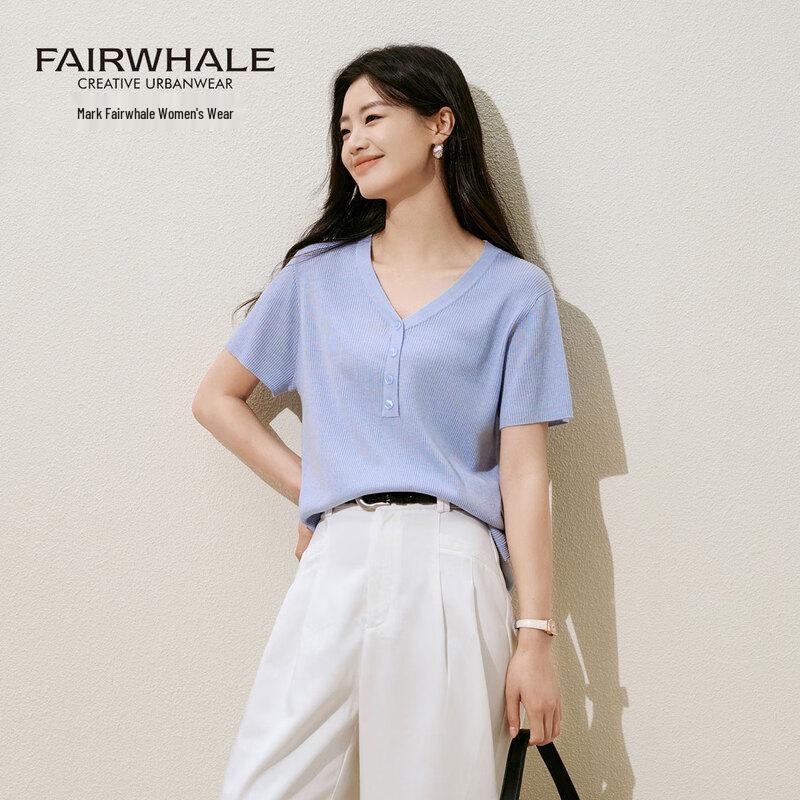 

Mark Fairwhale Women s Mercerized Wool V-Neck Short Sleeve Knit Top M (100-110 lbs)