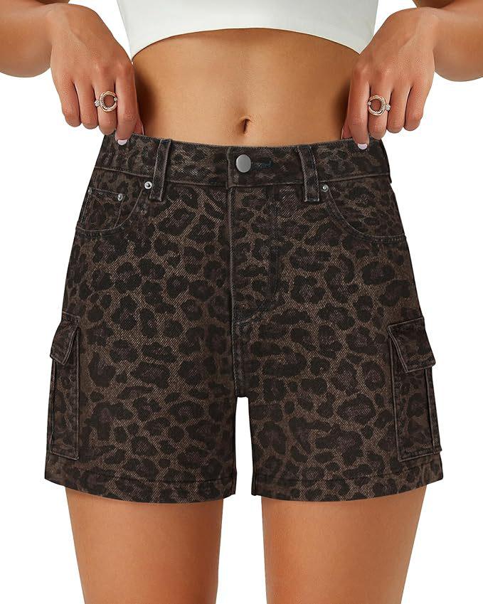 Women's Versatile High-Waist Cargo Denim Shorts - Multi-pocket, Wide-leg, Casual Summer Style