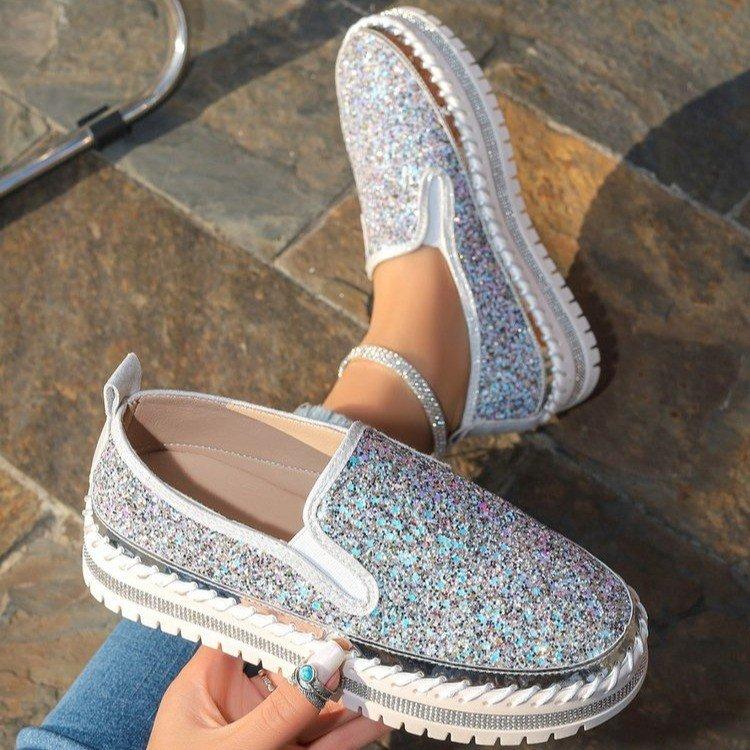 Casual large size sequined casual women's shoes autumn new comfortable platform European and American style single shoes women