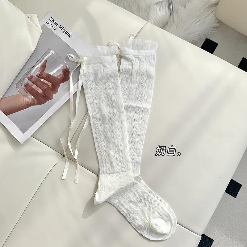 Stocking, Children S Ballet Style Hollow Calf Socks, Women S Matching Skirt, Summer Thin White Sweet Bow Pile Socks
