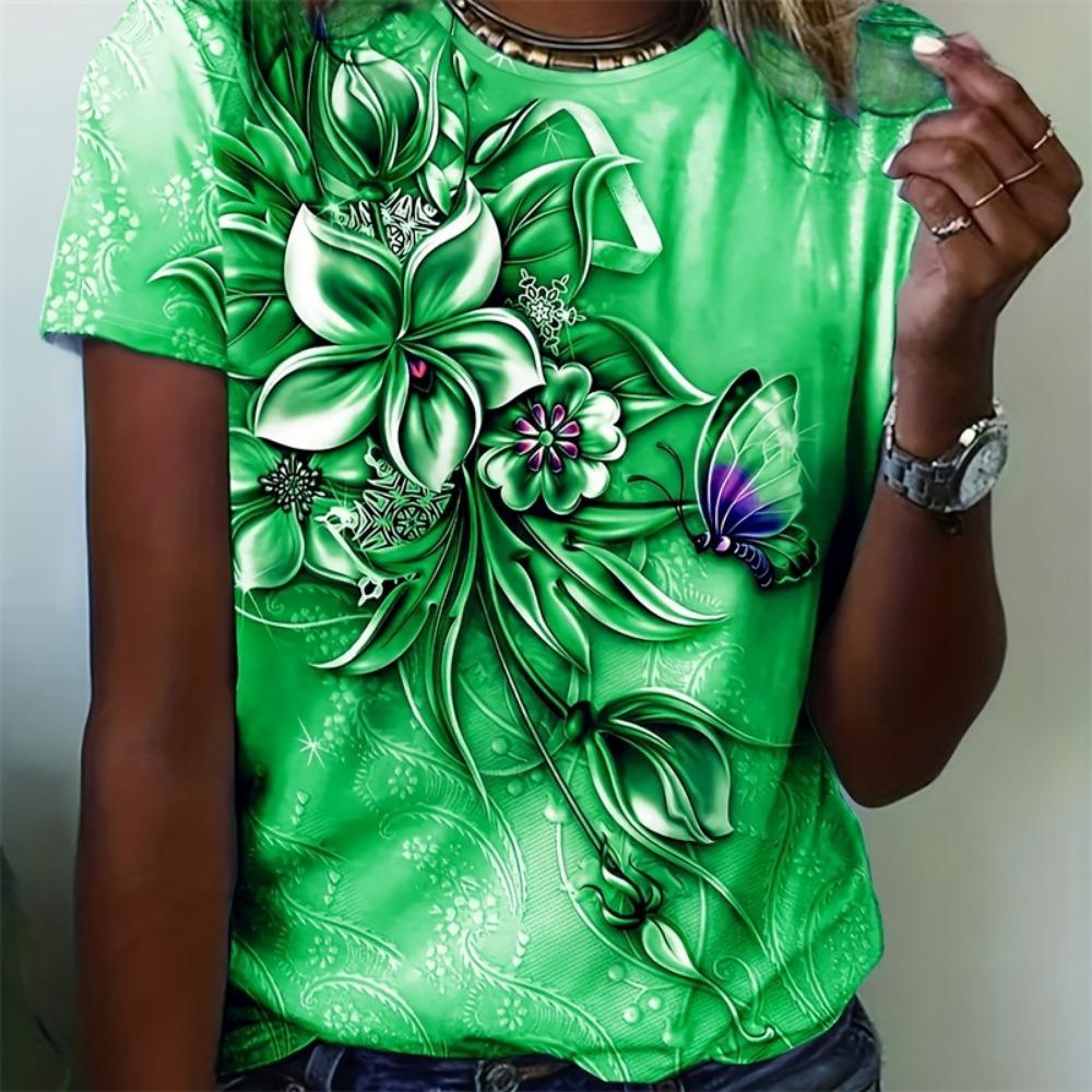Women Flower Butterfly Printed Summer NEW In Oversized Popular  Clothes Short Sleeve