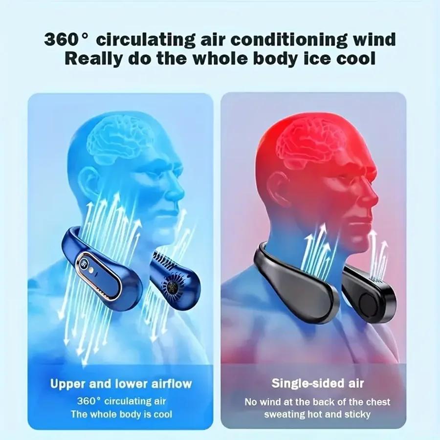 2026 New Best Sellers Wearable Neck Fan Portable Air Conditioner Bladeless Neck Fan Air Cooler 5 Gears and LED Display Screen