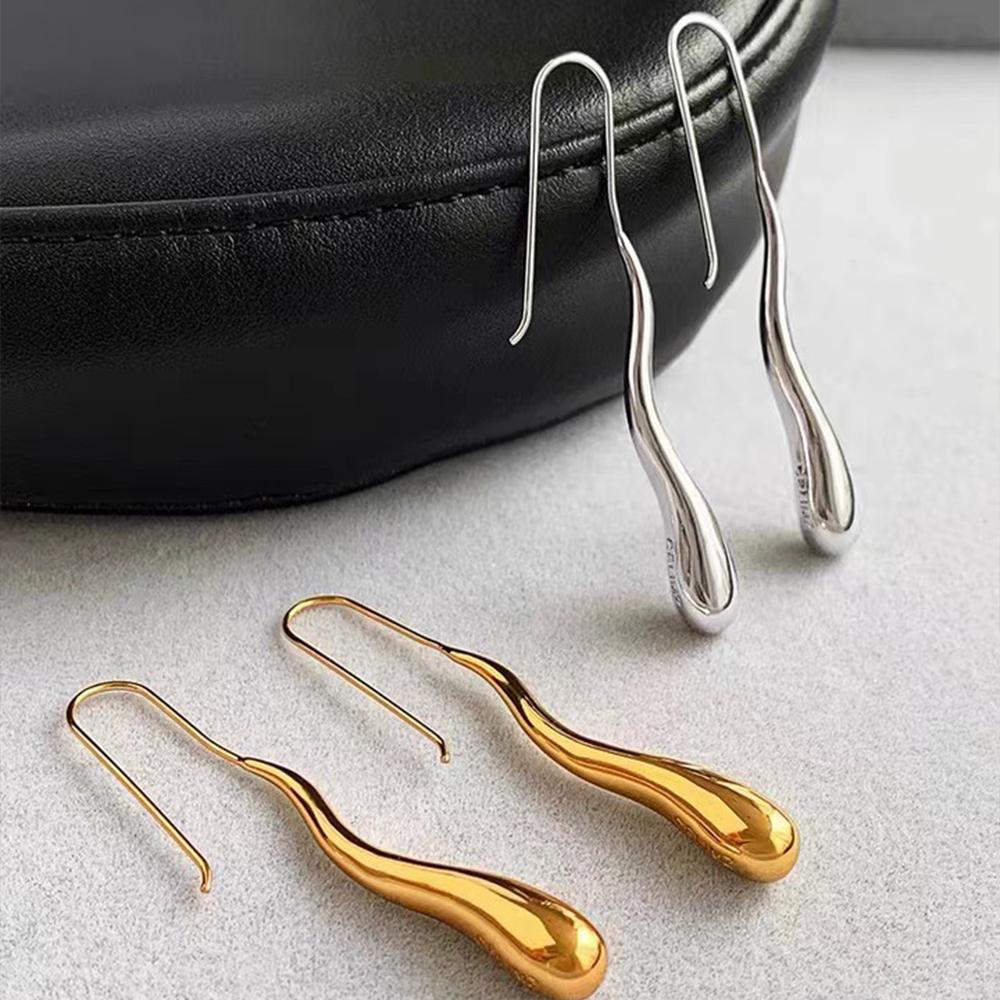 Bent Long Water Drop Earrings for Women Simple Hick Polished Metal Dangle Earring Fashion Chic Jewelry