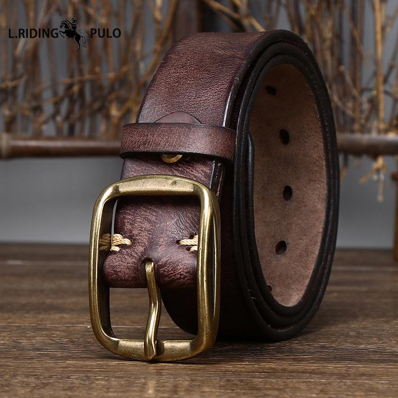 Retro Distressed Pleated Belt Men's Leather Pin Buckle Top Layer Cowhide Korean Casual Denim Belt