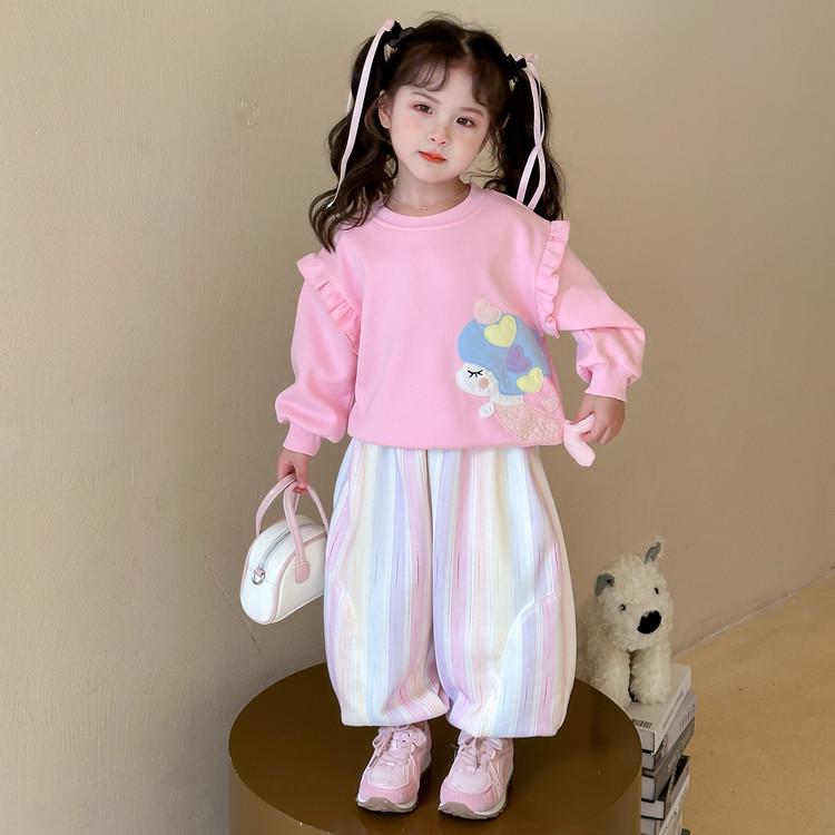 

2025 Girls Mermaid Sweatshirt Set: Cute and Fashionable Two-Piece for Spring & Autumn 100 cm розовый