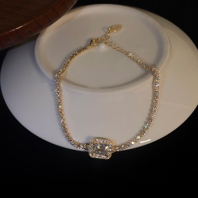 Pulsera coreana ajustable de flor de rombo de circón - Joyería elegante y versátil para mujer