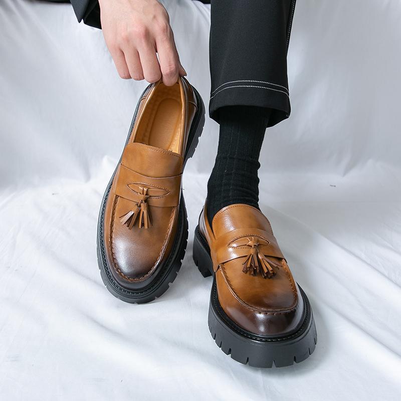Men's Trendy Height-Increasing Leather Loafers - Thick Sole, Large Size, Casual Business Shoes