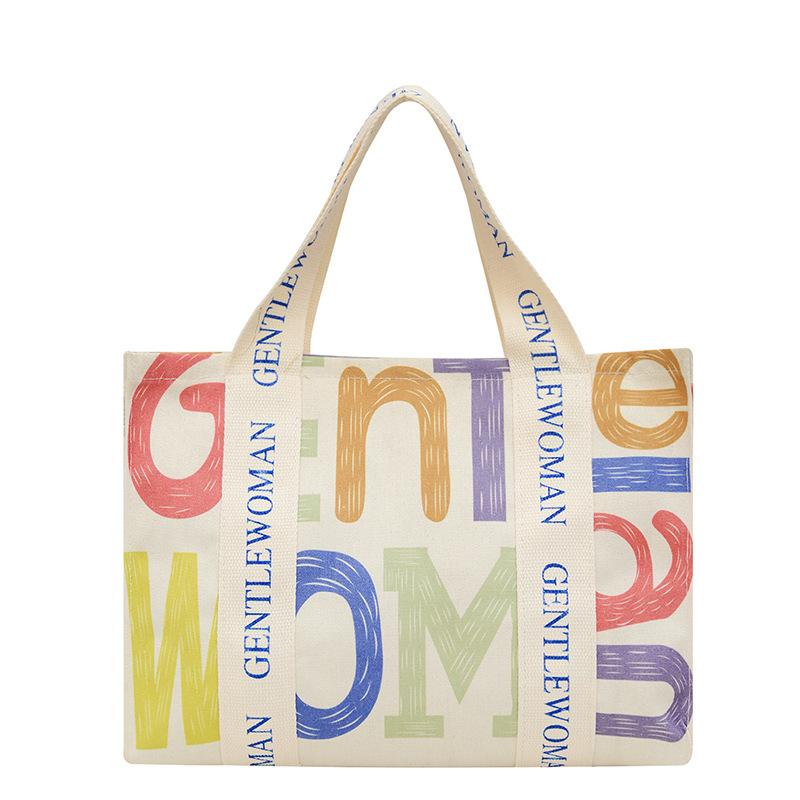 Large capacity canvas bag women's print going out short trip bag leisure work commuter tote bag portable shopping bag