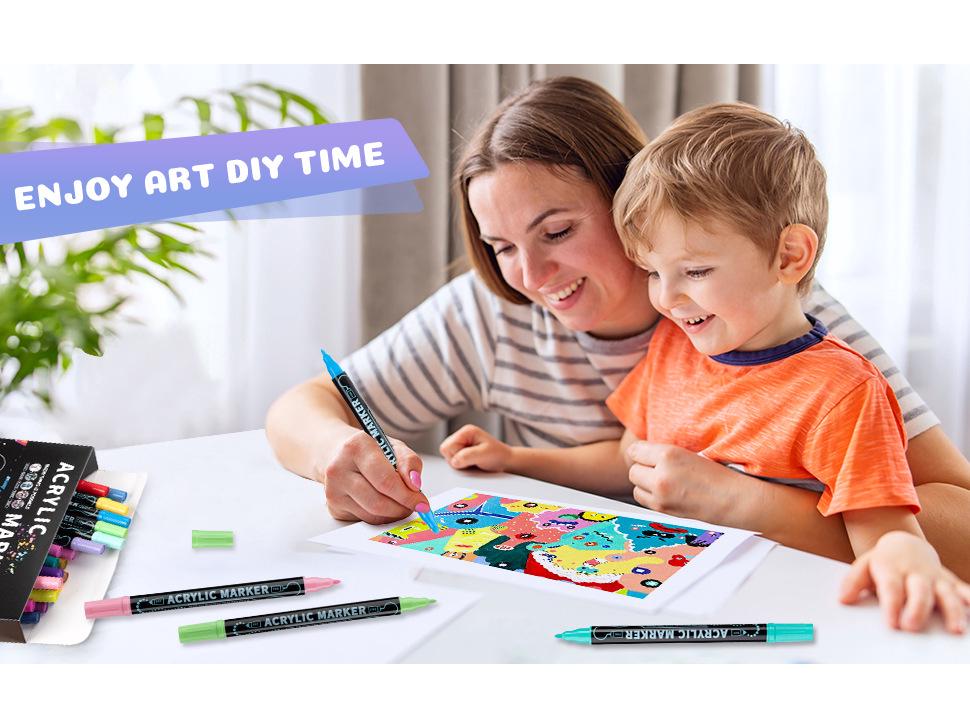 Dudu Pen Double-Headed Acrylic Marker for Kids - Large Capacity, Quick-Drying, Water-Based.