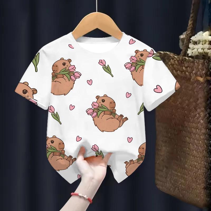 Capybara Kids Clothing Tees Summer Printed Cartoon Fashion Short Sleeve T-shirt Girls Loose Tops T Shirts