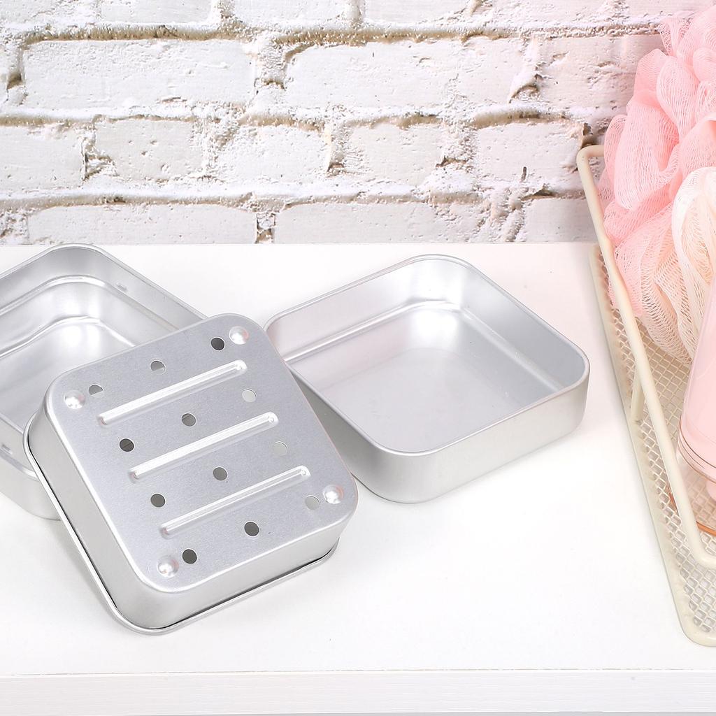 2 Pcs Tray Aluminum Box Covered Travel Holder Compact Size Case Draining Soap Holder Bar Soap Case