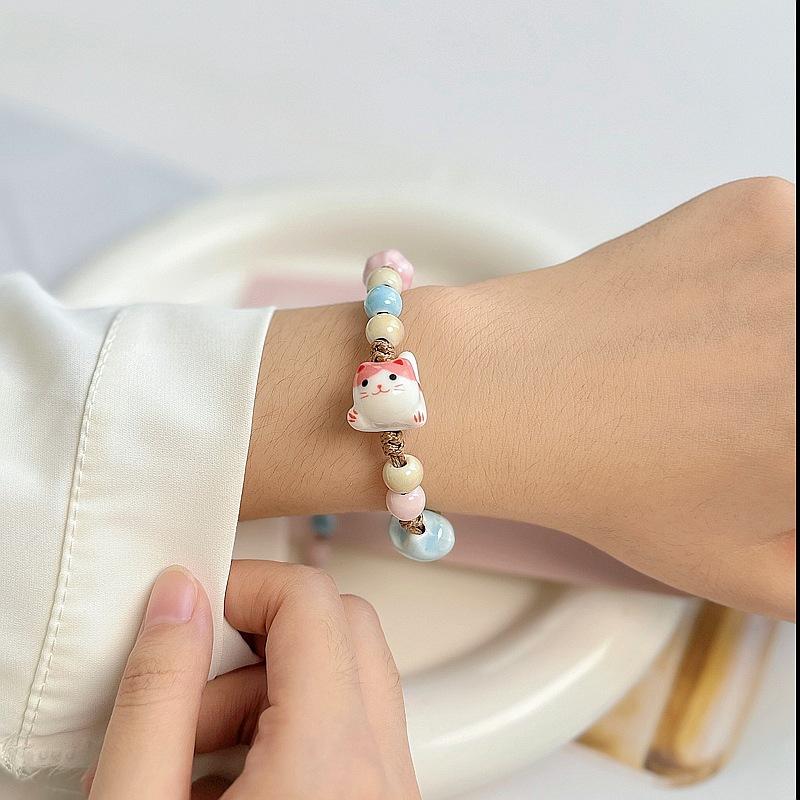 Jingdezhen ceramic cat bracelet hand-woven raw and popular fresh jewelry gifts Japanese and Korean sweet jewelry