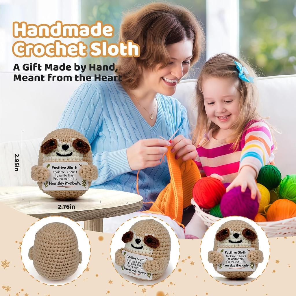 Crochet Funny Positive Energy Sloth Doll With Card Cute Emotional Support Knitted Sloth Room Home Decor Mother Christmas Gifts