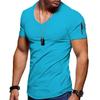 Men's T-shirt V-neck Solid Large Casual Zipper Short Sleeve T-shirt