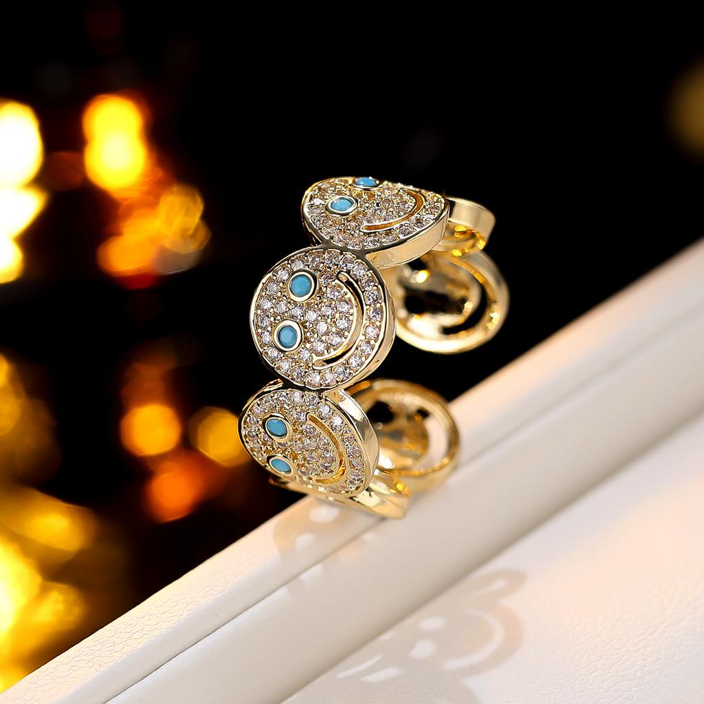 Women Smile Face Bracelet Ring Set Fashion Minimalist Zircon Jewelry Perfect For Party Gathering Wear