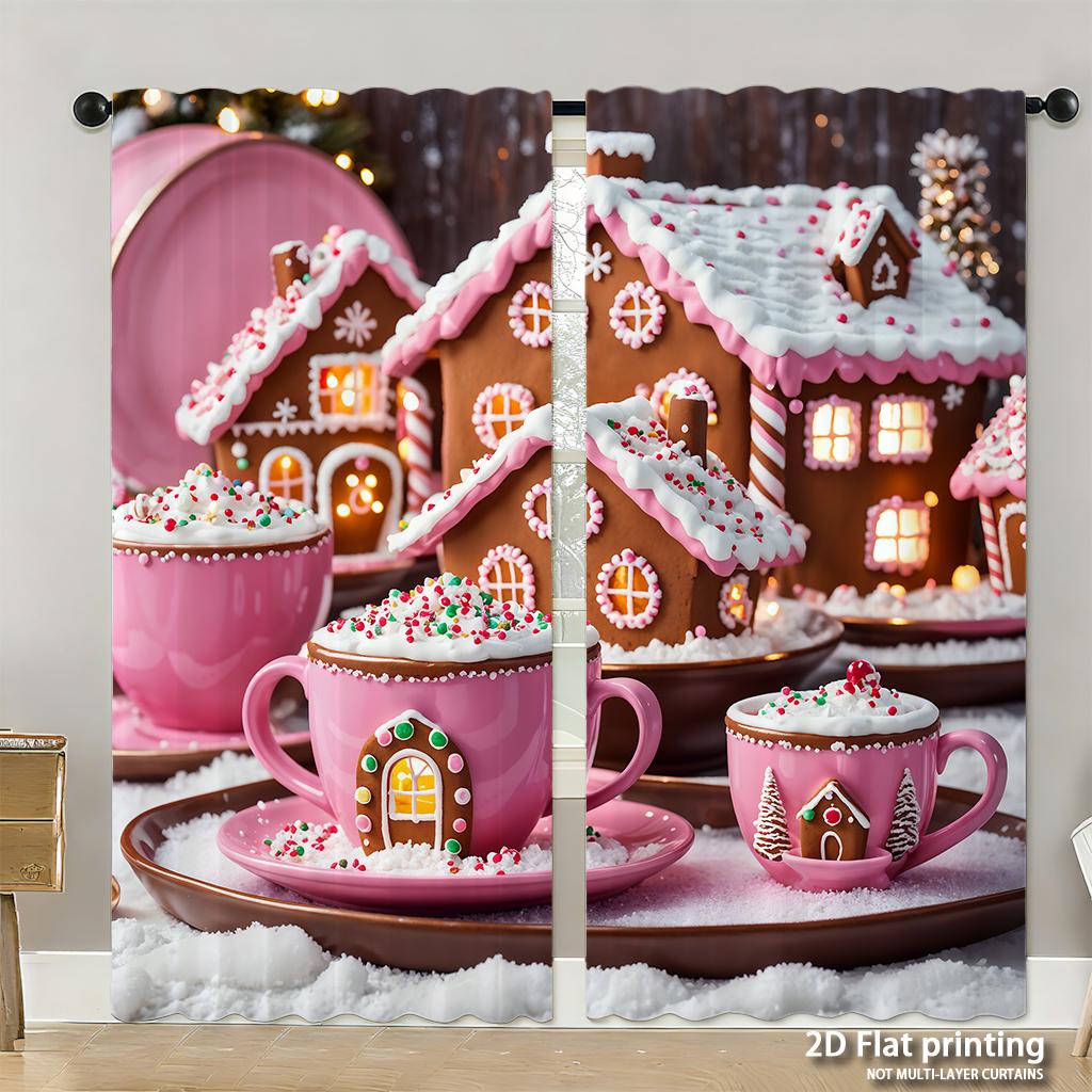 Piece Set High Definition Digital Printed Curtainspink Candy Castle Fantasy Colorful Cartoon Stylehome Decoration Style Curtains Made Of Polyester