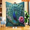 1pc Elegant Peacock Flower Bloom Blanket - Soft Flannel Suitable for All Seasons, Peacock & Bloom Print Bedspread, Machine Washable Throw for Couch, B