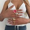 Sweet Ins Pink Oil Drop Flower Ring, Stackable Irregular Starfish Open Band Ring For Women