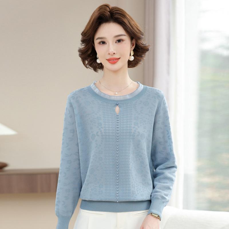 Middle-aged and old women's clothing spring and autumn new bottoming shirt top middle-aged mother spring fashion long-sleeved knitted shirt thin