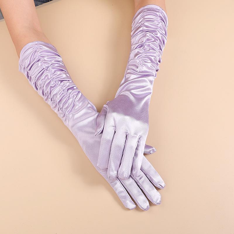 Sommer Sonnenschutz Satins Brauthandschuhe – Lange gefaltete Fingerhandschuhe für Hochzeiten, Partys und Modeveranstaltungen